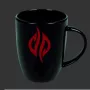 Pyra-Mug: Black ceramic coffee mug with logo