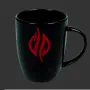 Pyra-Mug: Black ceramic coffee mug with logo