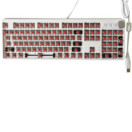 USB-Tastatur (weiß) mit roten MX-Tastern, ohne Tastenkappen